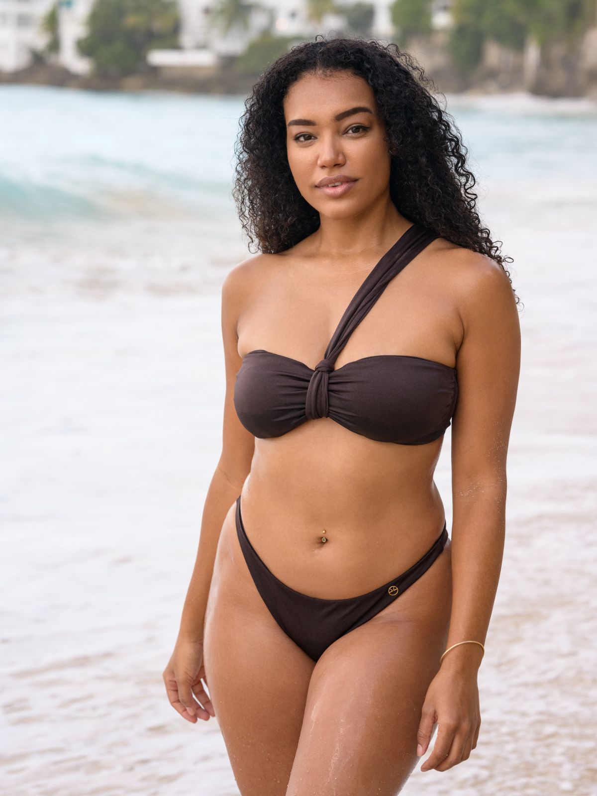 Sienna One-Shoulder Bikini Top - Mocha Shine